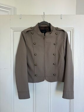 Zara Brown Pinstripe Military-Style Blazer Jacket